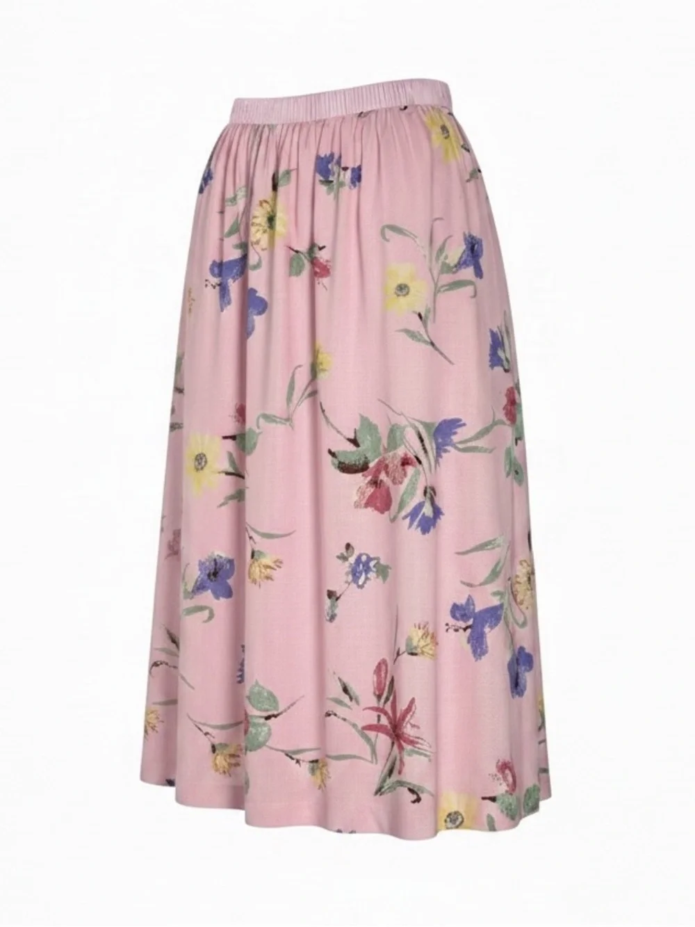 Fred Thomas Vintage Watercolor Floral Pink Midi Skirt